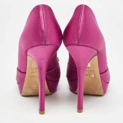 Dior Purple Satin Crystal Embellished Bow Peep Toe Pumps Size 38