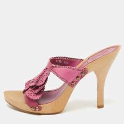 Dior Pink Leather Laser Cut Detail Clog Sandals Size 37