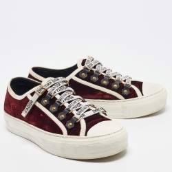 Pre Owned Dior Burgundy Velvet Walk'n'Dior Sneakers Size 35.5
