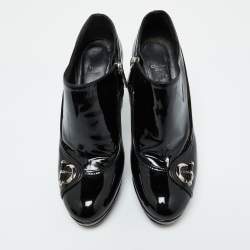 Dior Black Patent Leather Platform Zip Ankle Booties Size 38.5