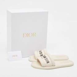 Dior Off White Leather Every-D Flat Slides Size 39.5