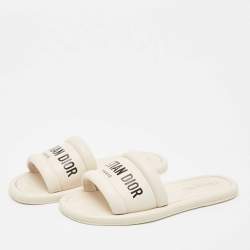 Dior Off White Leather Every-D Flat Slides Size 39.5