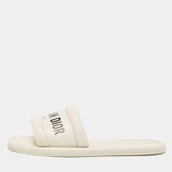 Dior Off White Leather Every-D Flat Slides Size 39.5