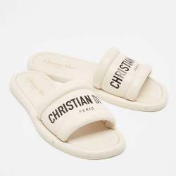 Dior Off White Leather Every-D Flat Slides Size 39.5