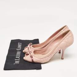 Dior Pink Quilted Leather Bow Peep Toe Pumps Size 38