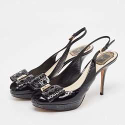 Dior Black Patent Leather Peep Toe Slingback  Pumps Size 39.5