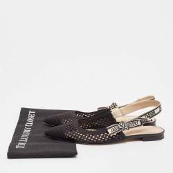 مملوكة مسبقًا Dior Black Mesh J'Adior Slingback Flat Sandals Size 39.5