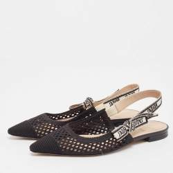 مملوكة مسبقًا Dior Black Mesh J'Adior Slingback Flat Sandals Size 39.5