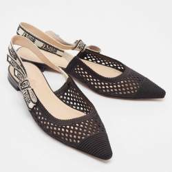 مملوكة مسبقًا Dior Black Mesh J'Adior Slingback Flat Sandals Size 39.5