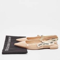 Pre Owned Dior Beige Patent Leather J'adior Slingback Flats Size 39.5