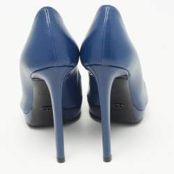 Dior Navy Blue Leather Peep Toe Platform Pumps Size 36