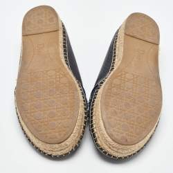 Dior Blue Canvas and Leather Crystal Embellished Espadrille Loafers Size 39 