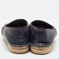 Dior Blue Canvas and Leather Crystal Embellished Espadrille Loafers Size 39 