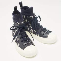 Dior Navy Blue Fabric and Leather Walk'n'Dior High Top Sneakers Size 34.5