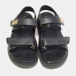 Dior Black Leather DiorAct Flat Sandals Size 38.5