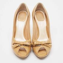 Dior Beige Cannage Patent Bow Peep Toe Pumps Size 38.5