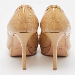 Dior Beige Cannage Patent Bow Peep Toe Pumps Size 38.5