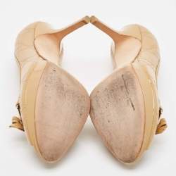 Dior Beige Cannage Patent Bow Peep Toe Pumps Size 38.5