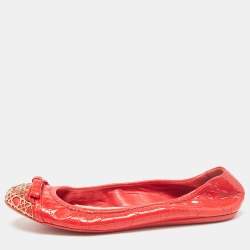 Pre Owned Dior Red Cannage Patent Leather Bow Ballet Flats Size 38.5