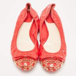 Pre Owned Dior Red Cannage Patent Leather Bow Ballet Flats Size 38.5