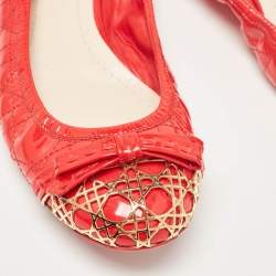 Pre Owned Dior Red Cannage Patent Leather Bow Ballet Flats Size 38.5