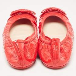 Pre Owned Dior Red Cannage Patent Leather Bow Ballet Flats Size 38.5