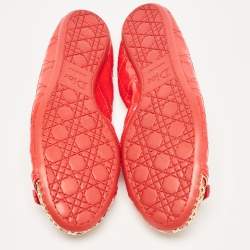 Pre Owned Dior Red Cannage Patent Leather Bow Ballet Flats Size 38.5