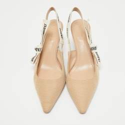 Pre Owned Dior Beige Technical Fabric J'adior Slingback Pumps Size 37