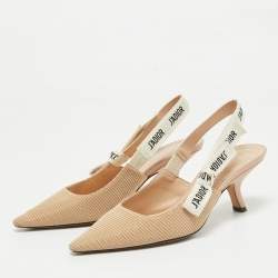 Pre Owned Dior Beige Technical Fabric J'adior Slingback Pumps Size 37