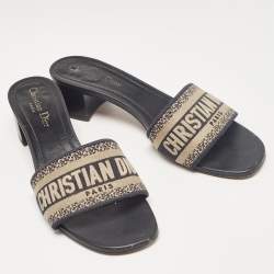 Dior Navy Blue/White Embroidered Canvas Dway Slide Sandals Size 39.5