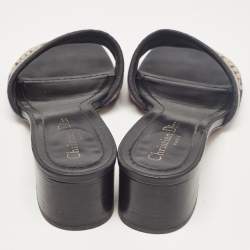 Dior Navy Blue/White Embroidered Canvas Dway Slide Sandals Size 39.5
