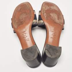 Dior Navy Blue/White Embroidered Canvas Dway Slide Sandals Size 39.5