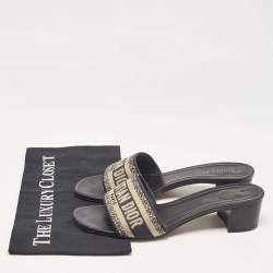 Dior Navy Blue/White Embroidered Canvas Dway Slide Sandals Size 39.5