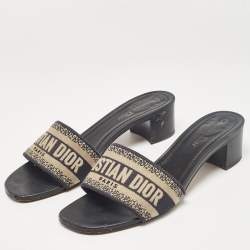 Dior Navy Blue/White Embroidered Canvas Dway Slide Sandals Size 39.5