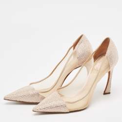 Dior Pink Suede and Mesh Embellished Dior Desir Pumps Size 37.5