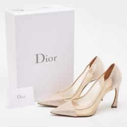 Dior Pink Suede and Mesh Embellished Dior Desir Pumps Size 37.5