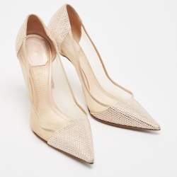 Dior Pink Suede and Mesh Embellished Dior Desir Pumps Size 37.5