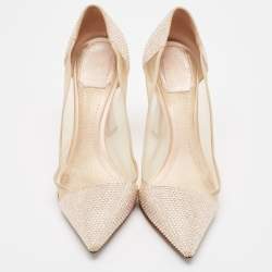 Dior Pink Suede and Mesh Embellished Dior Desir Pumps Size 37.5