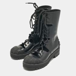 Dior Black Leather Combat Boots Size 37