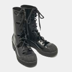 Dior Black Leather Combat Boots Size 37