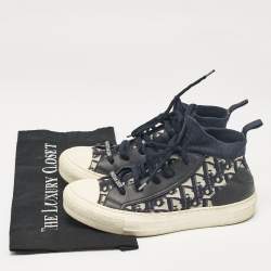 Dior Navy Blue/White Oblique Knit Fabric and Leather Walk'n'Dior Sneakers Size 38