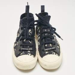 Dior Navy Blue/White Oblique Knit Fabric and Leather Walk'n'Dior Sneakers Size 38