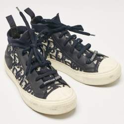 Dior Navy Blue/White Oblique Knit Fabric and Leather Walk'n'Dior Sneakers Size 38