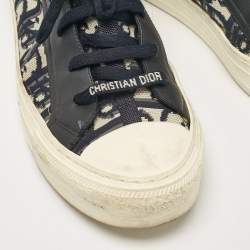 Dior Navy Blue/White Oblique Knit Fabric and Leather Walk'n'Dior Sneakers Size 38