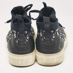 Dior Navy Blue/White Oblique Knit Fabric and Leather Walk'n'Dior Sneakers Size 38
