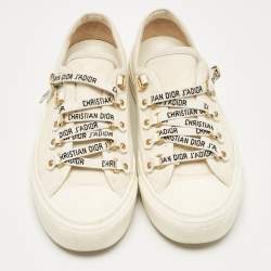 Pre Owned Dior Cream Canvas Walk'n'Dior Lace Up Sneakers Size 37.5