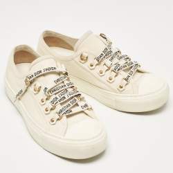 Pre Owned Dior Cream Canvas Walk'n'Dior Lace Up Sneakers Size 37.5