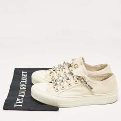 Pre Owned Dior Cream Canvas Walk'n'Dior Lace Up Sneakers Size 37.5