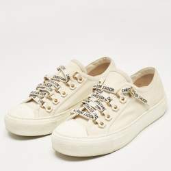 Pre Owned Dior Cream Canvas Walk'n'Dior Lace Up Sneakers Size 37.5