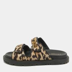 Dior Brown/Brown Canvas DiorAct Flat Sandals Size 38.5